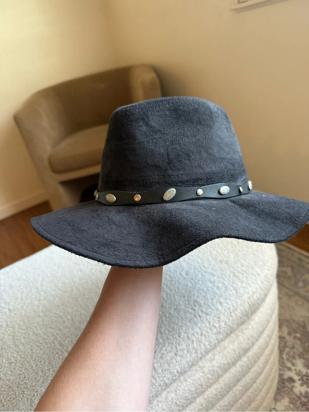 Black Felt Hat with studded Western style Leather Band